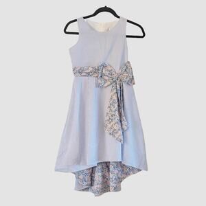 NEW Rare Editions Girls 12 Blue Seersucker High Low Dress Floral Bow
